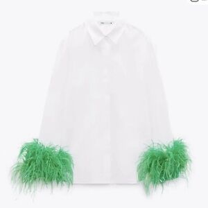 Zara white shirt with green feathered cuffs